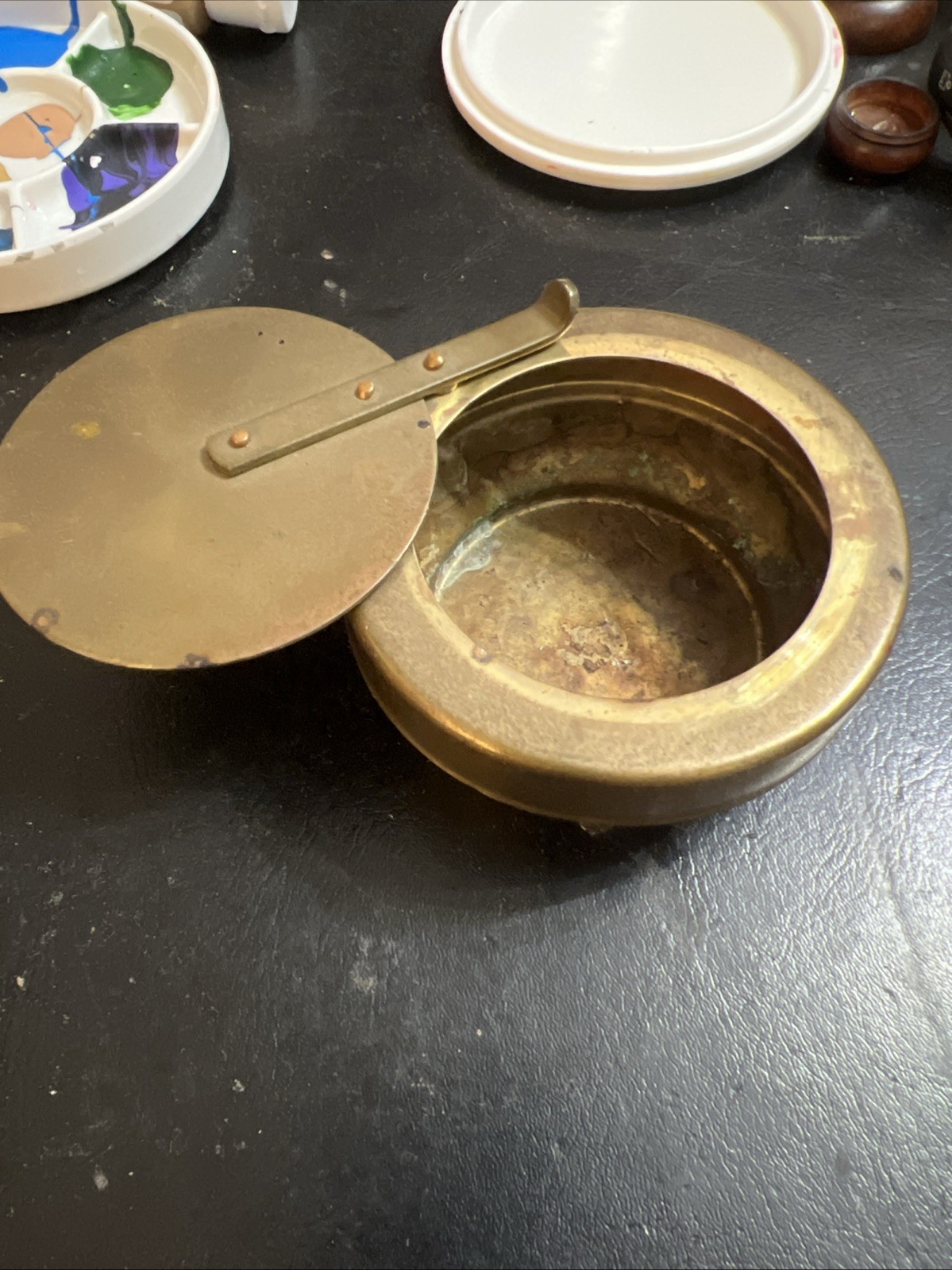 Vintage Brass Silent Butler Personal Brass Ashtray Hinged Lid Mini