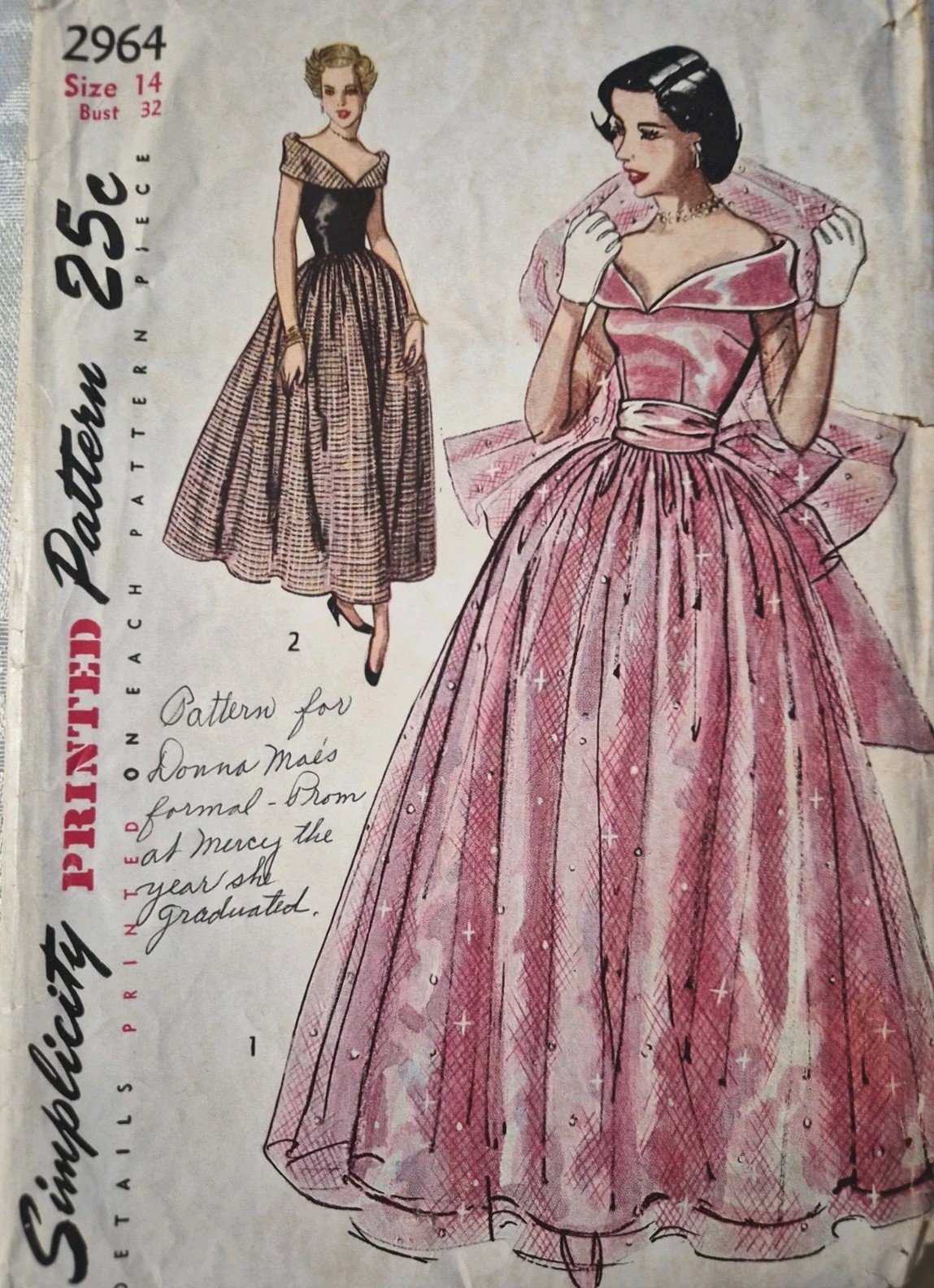 Simplicity Original VINTAGE Evening Gown Pattern c1949 Size 14
