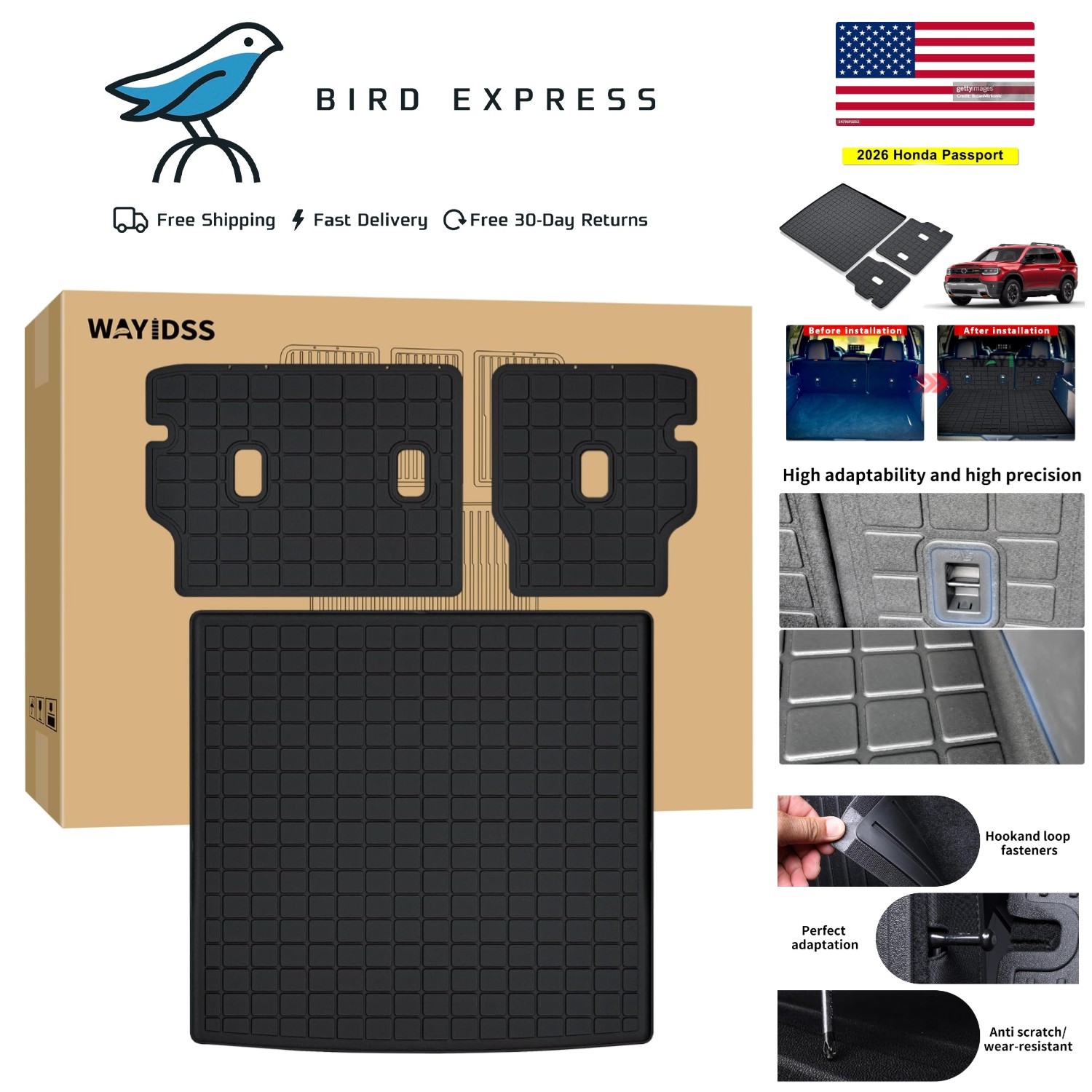 Cargo Mat with Backrest Protection for 2026 Honda Passport,TPE All Weather Cargo Mat with Backrest Protection for 2026 Honda Passport,TPE All Weather