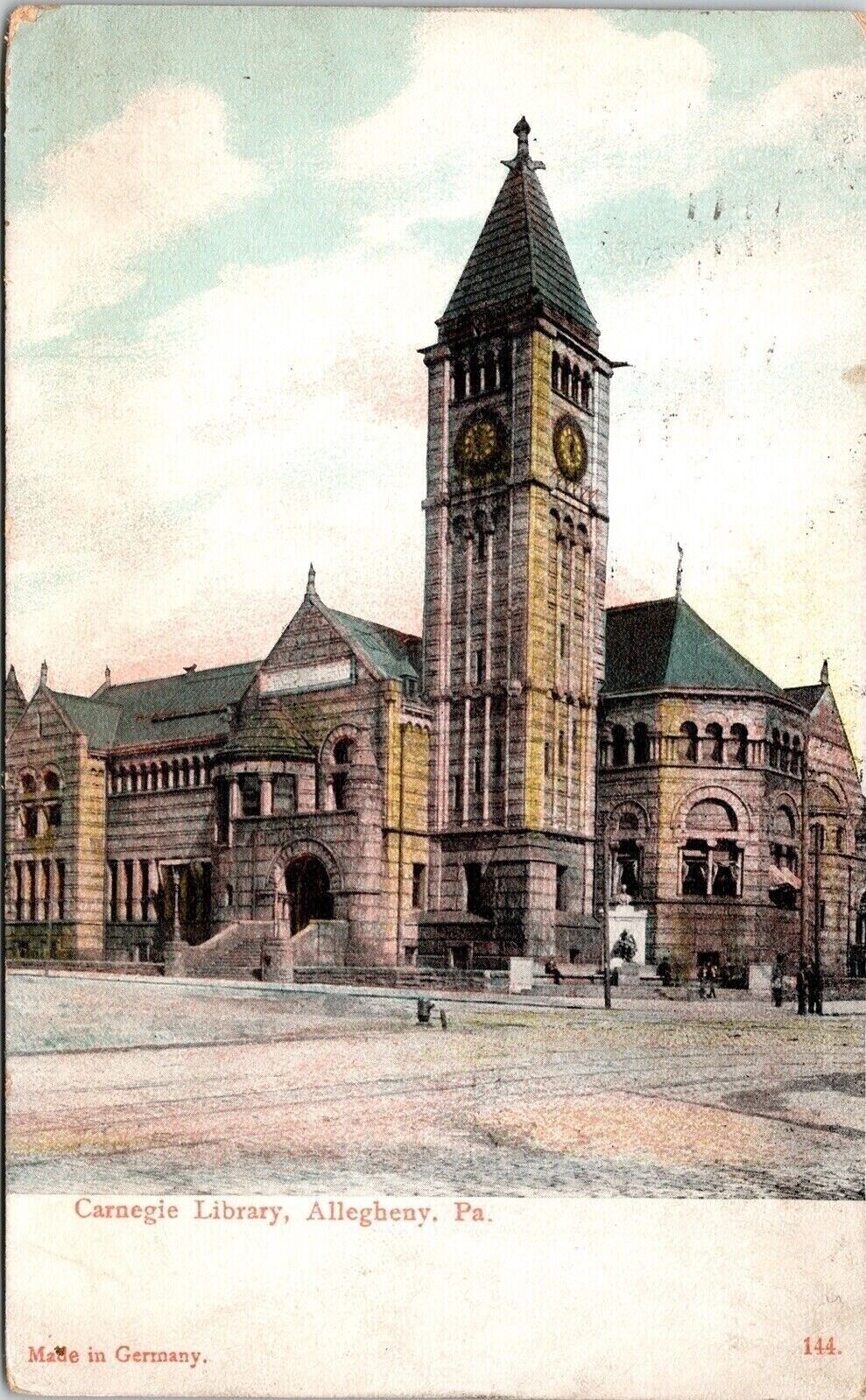 Carnegie Library Allegheny PA Pennsylvania Antique Germany Postcard DB PM Cancel