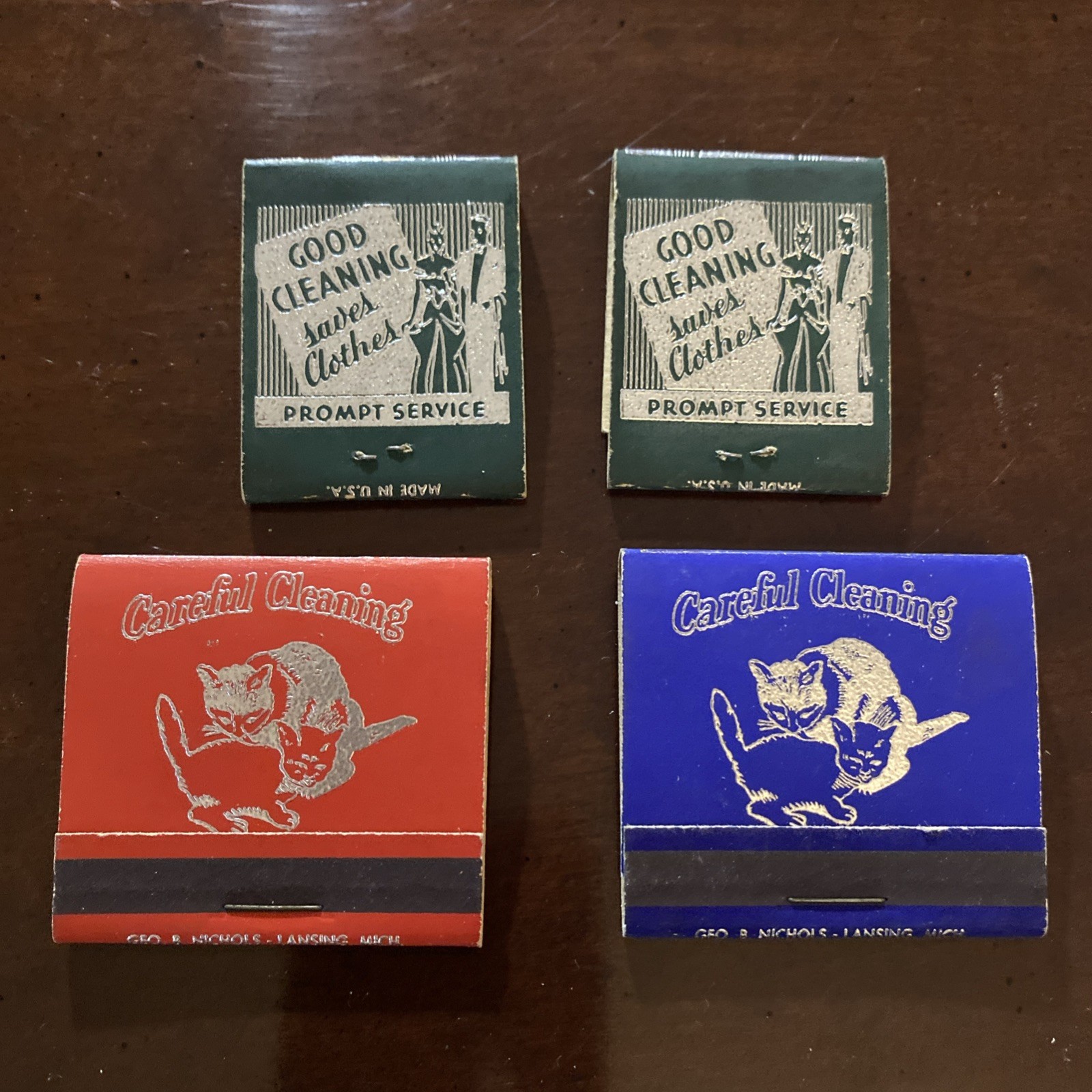 Vintage Harmon Cleaners Careful Cleaning Cats And Couple Matchbook Matches