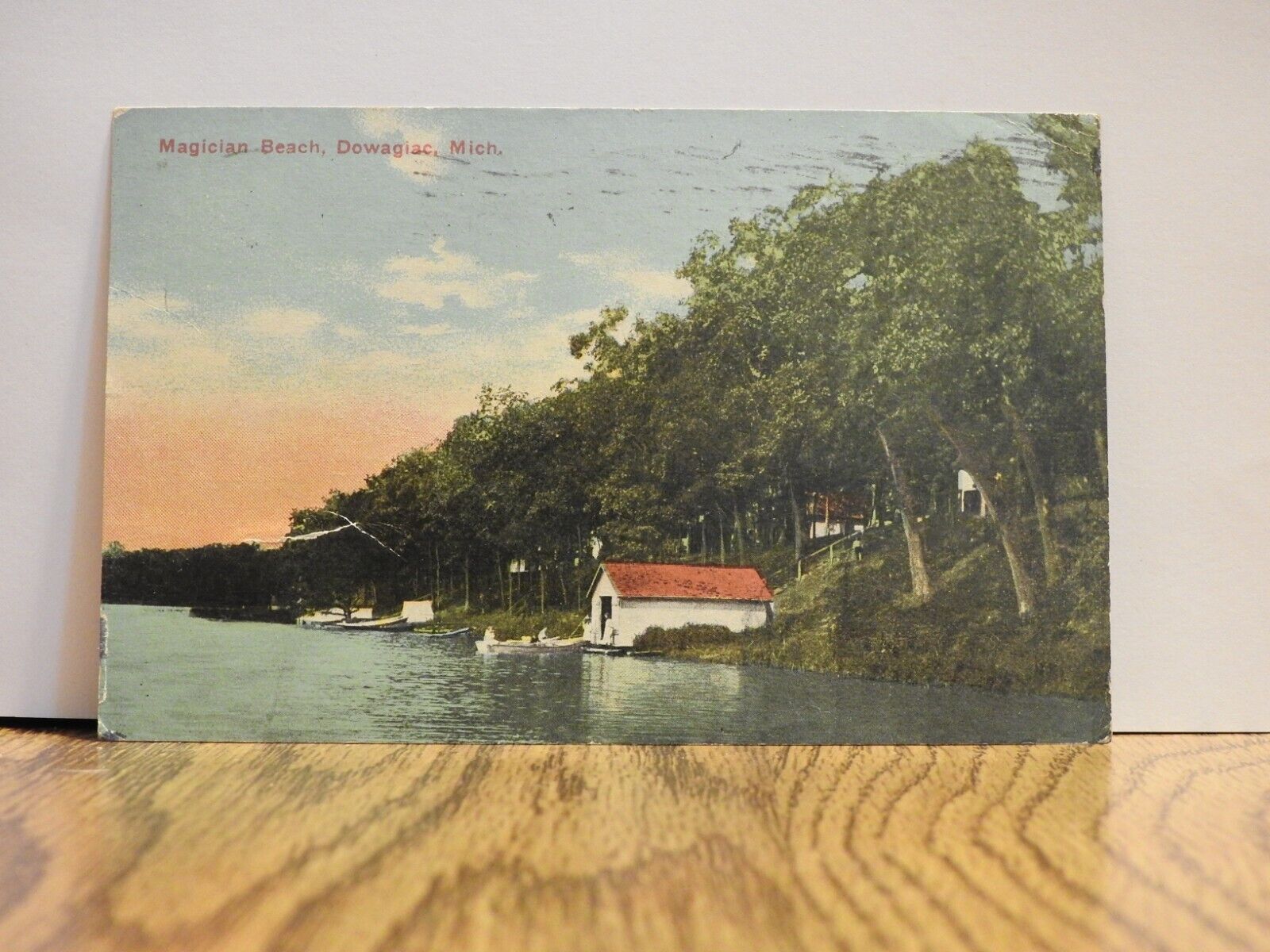 Magician Beach Dowagiac, Michigan Vintage Lithograph Post Card Posted 1913