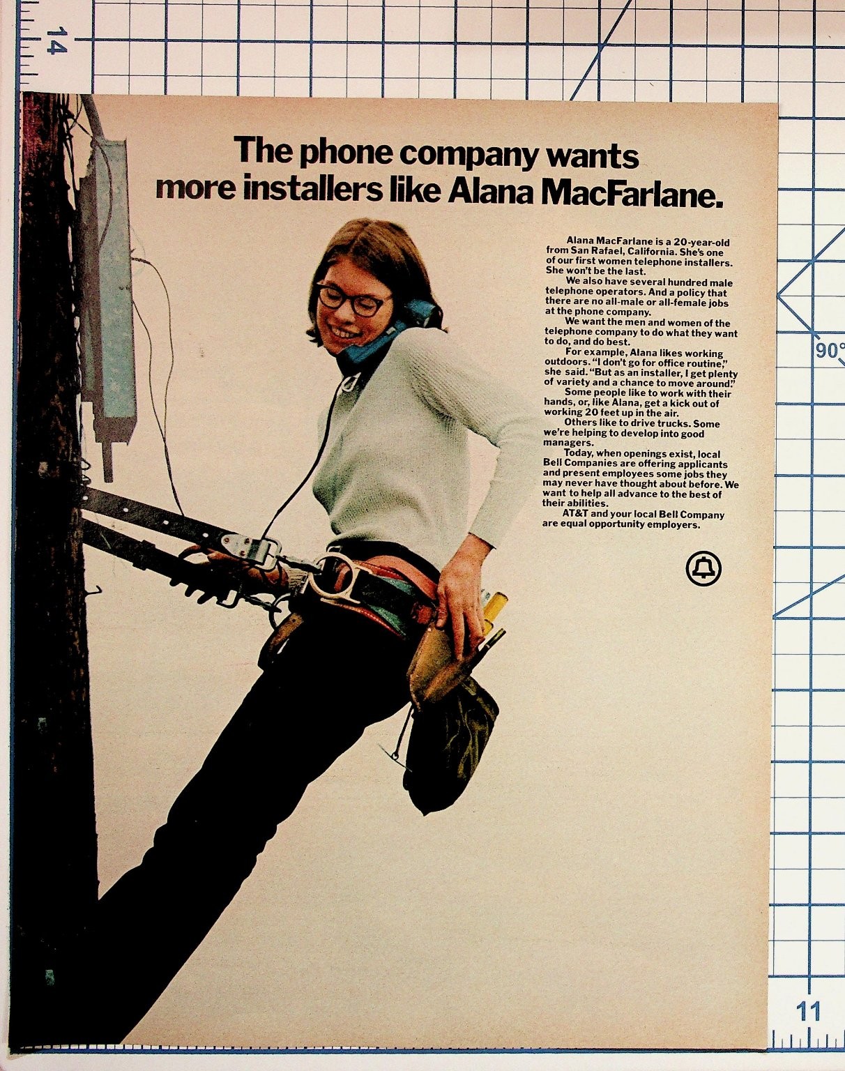Vintage AT&T Bell System Ad Alana MacFarlane Woman Telephone Installer