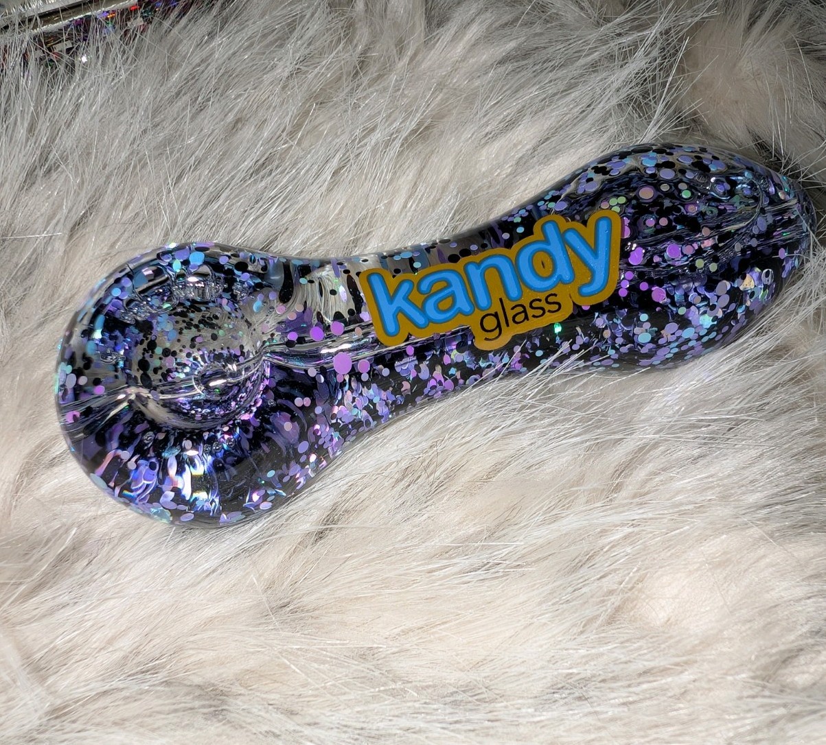 Kandy Glass Glycerin FREEZABLE Purple & Black Glitter GLOW IN THE DARK bowl Pipe
