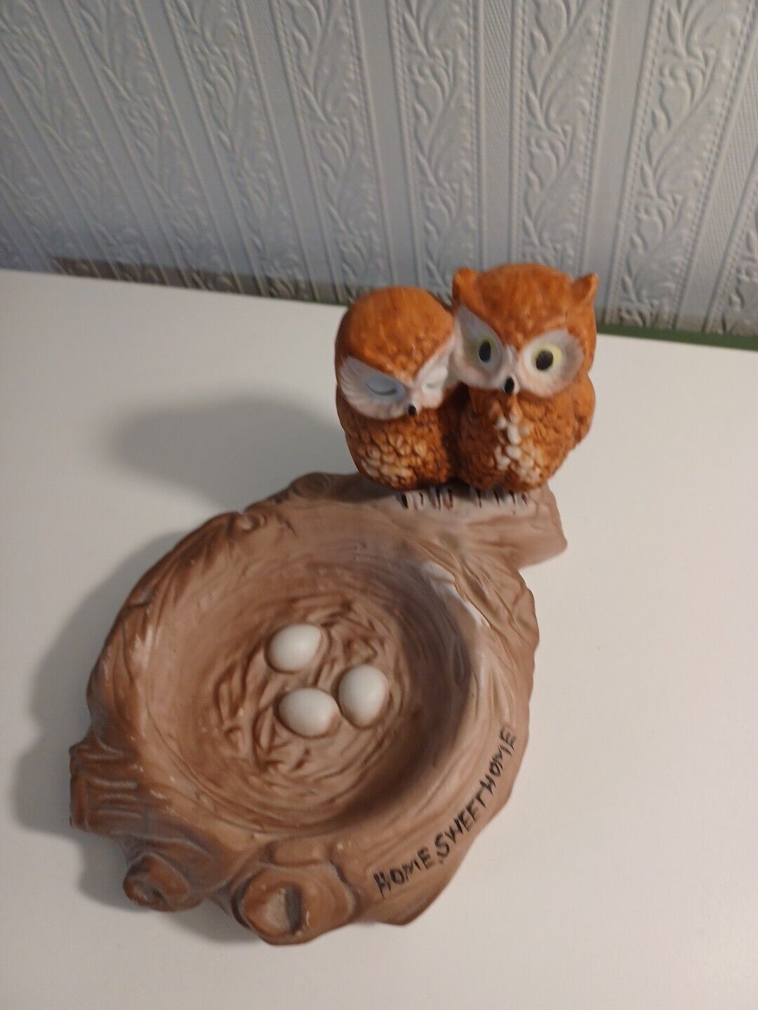 Vintage Porcelain Owl  Nest Accent Dish Home Sweet Home