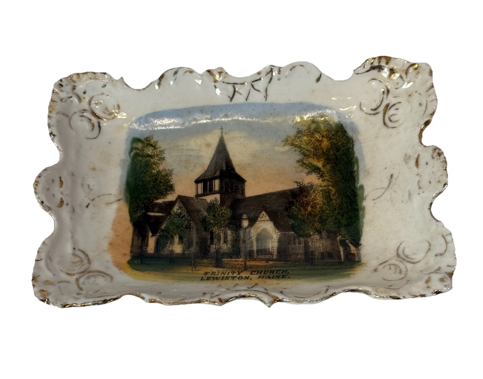 Lewiston MAINE ME Antique Souvenir TRINITY CHURCH Trinket DOYLE BROS Bowl Plate Lewiston MAINE ME Antique Souvenir TRINITY CHURCH Trinket DOYLE BROS Bowl Plate