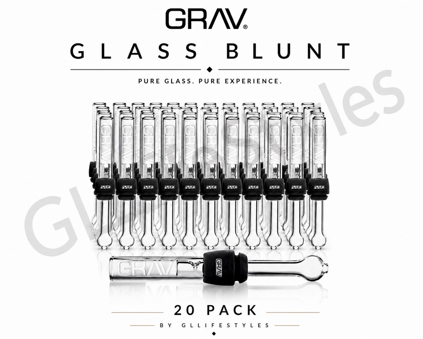 GRAV® WHOLESALE LOT OF (20) 4” GLASS BLUNTS WITH SILICONE GROMMET, EASY CLEAN