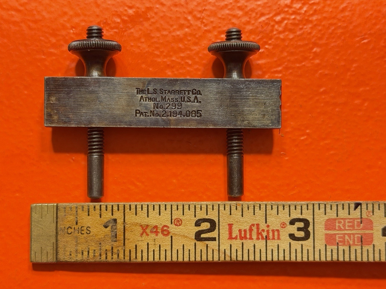 Vintage Starrett No. 299 Steel Rule Clamp Machinist Tool Athol Mass USA Patented