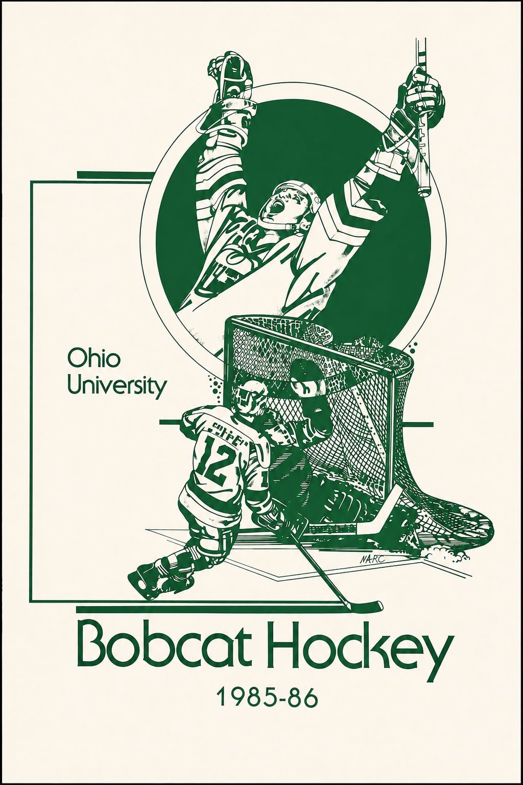 Ohio University Bobcat Hockey 🏒 Poster 1985-86 - 24x36” Premium Matte Paper