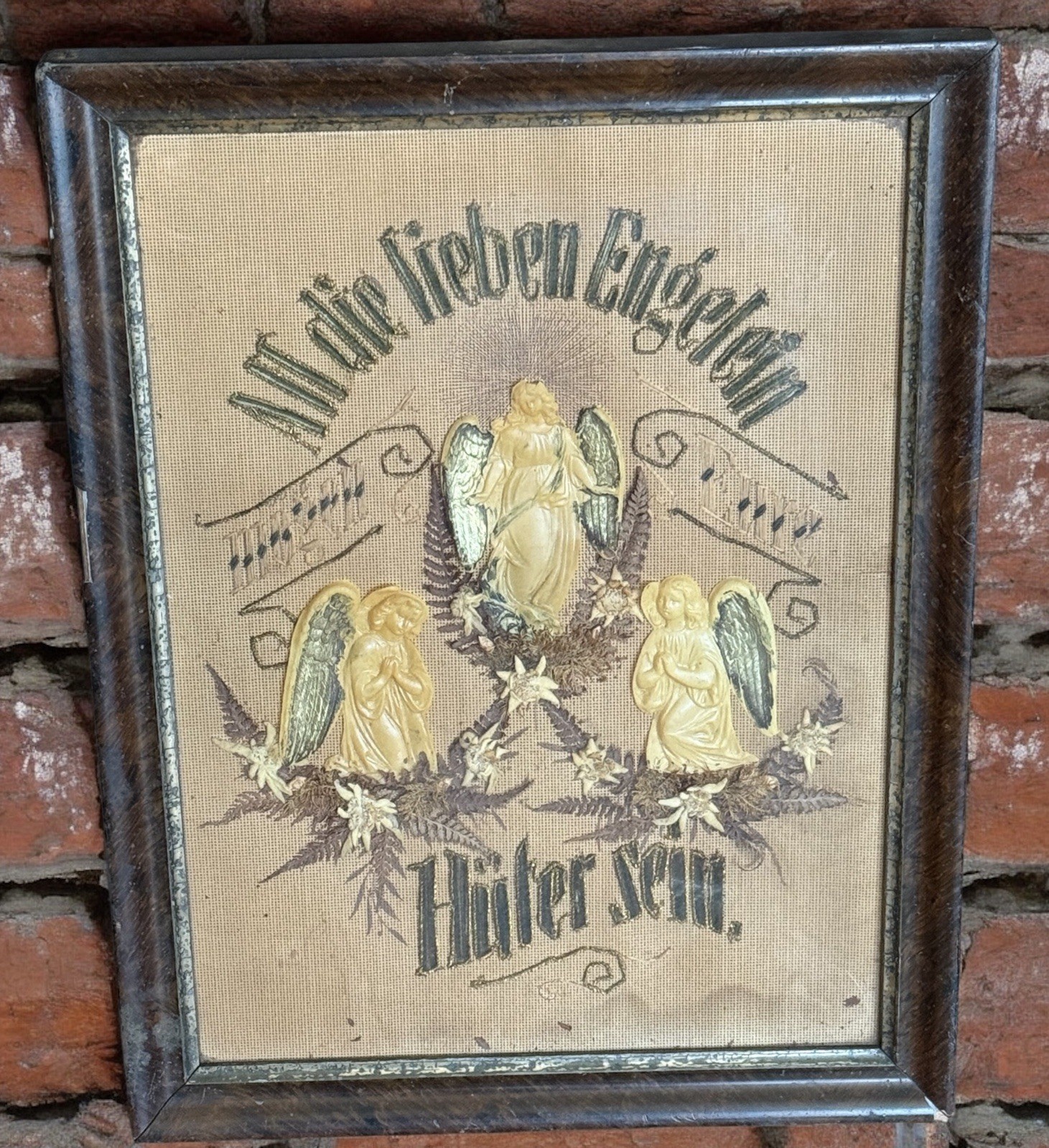 Antique 3D Late 1800’s Sampler German ‘to the dear little Angels, be Guardians’