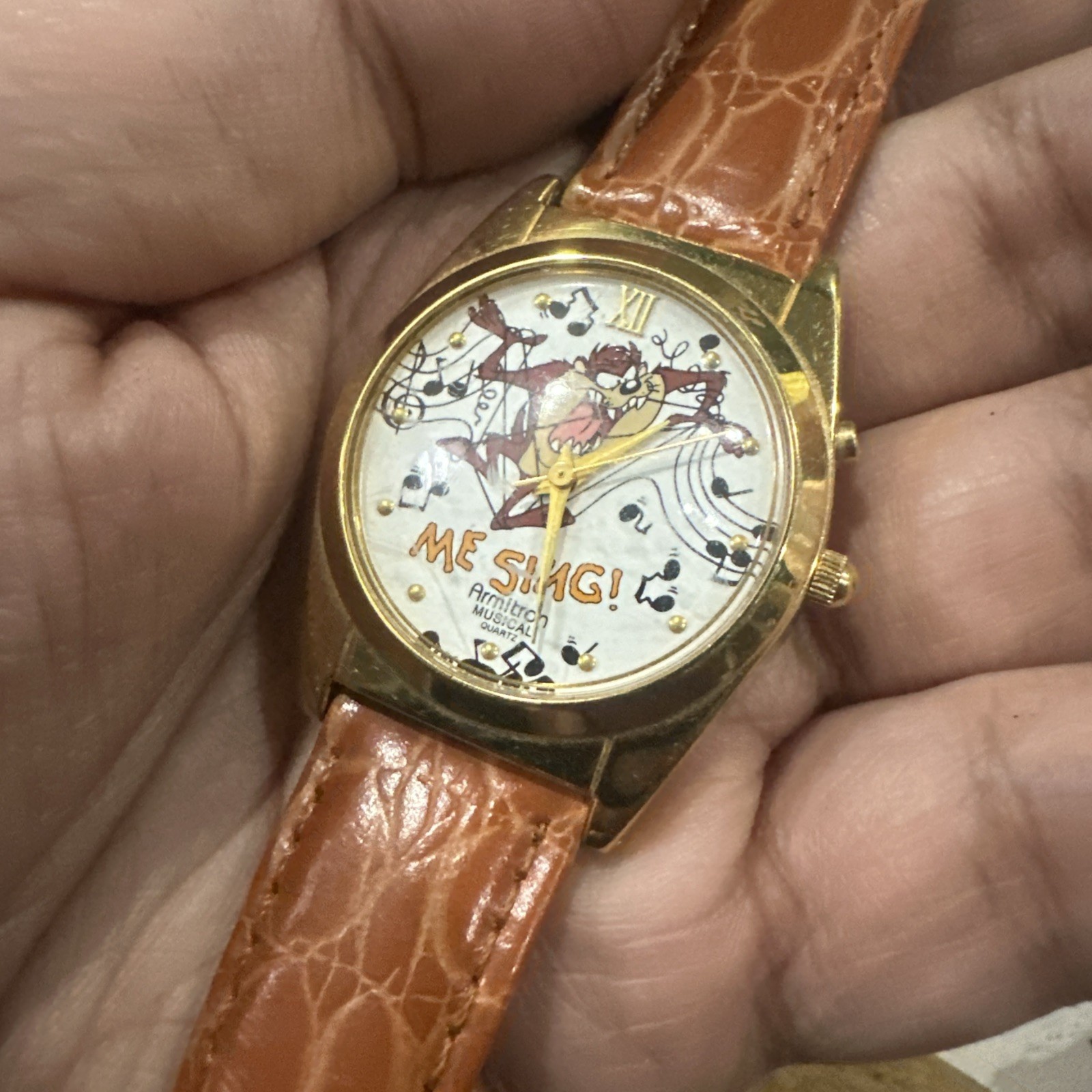 Working VTG 1994 Taz Mens Watch Armitron Musical Works Leather 33mm Fit 7.5