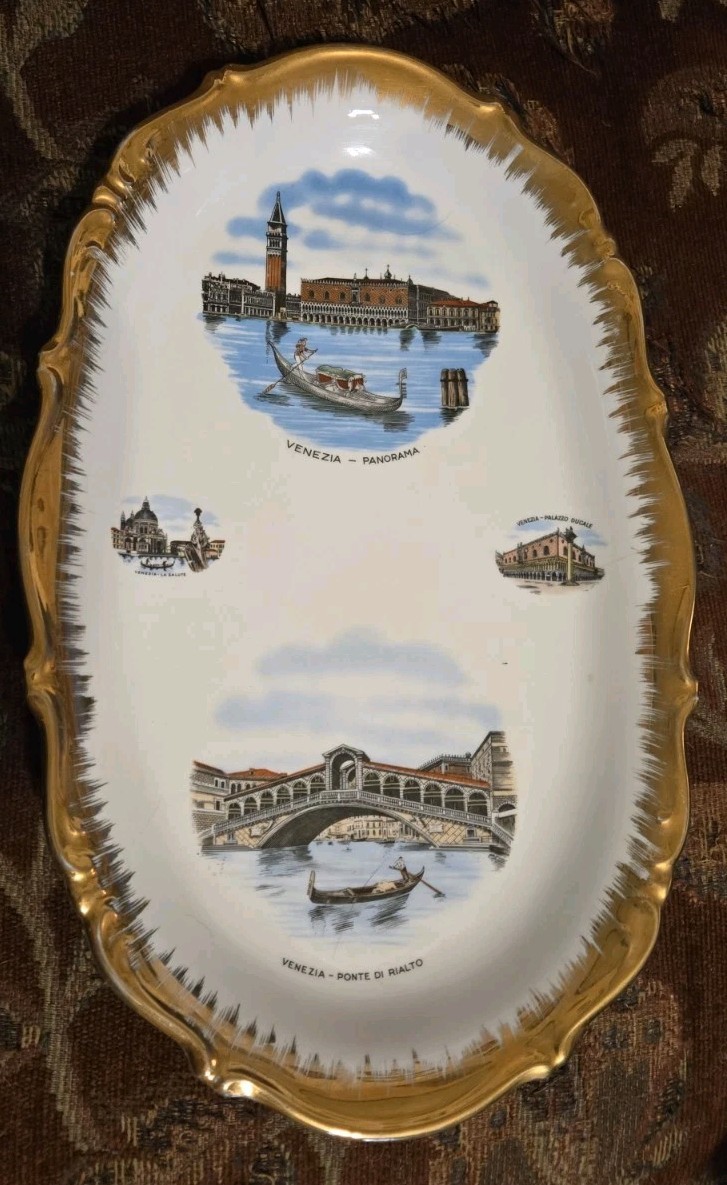 Vtg Venice Venezia Ponte di Rialto  Palazzo Ducale Souvenir Plate Gold Platter