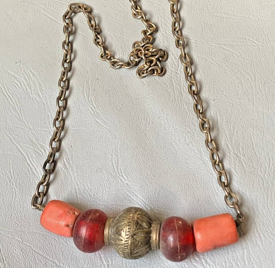 VINTAGE REALLY RARE ANCIENT BRONZE VIKING AMULET PENDANT NECKLACE WITH BEADS