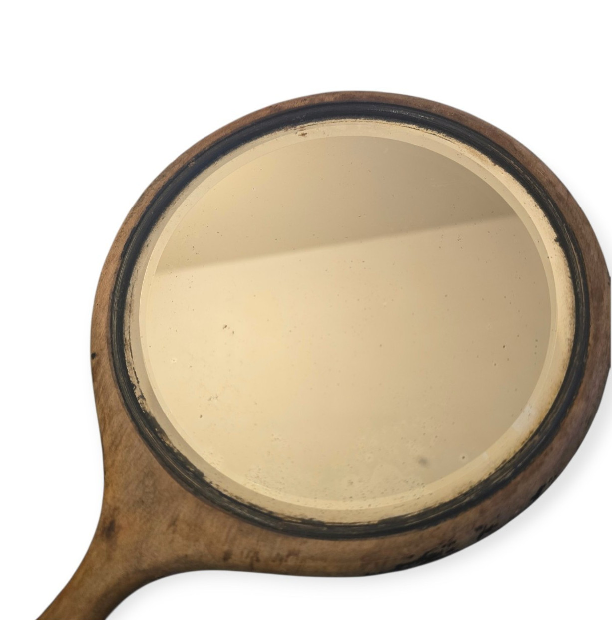 Antique Wood Bevel Glass Hand Mirror