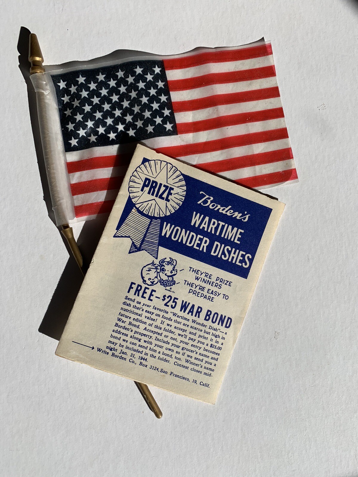 Vintage 1944 Borden’s Wartime Wonder Dishes Recipe Booklet Foldout Pamphlet Rare