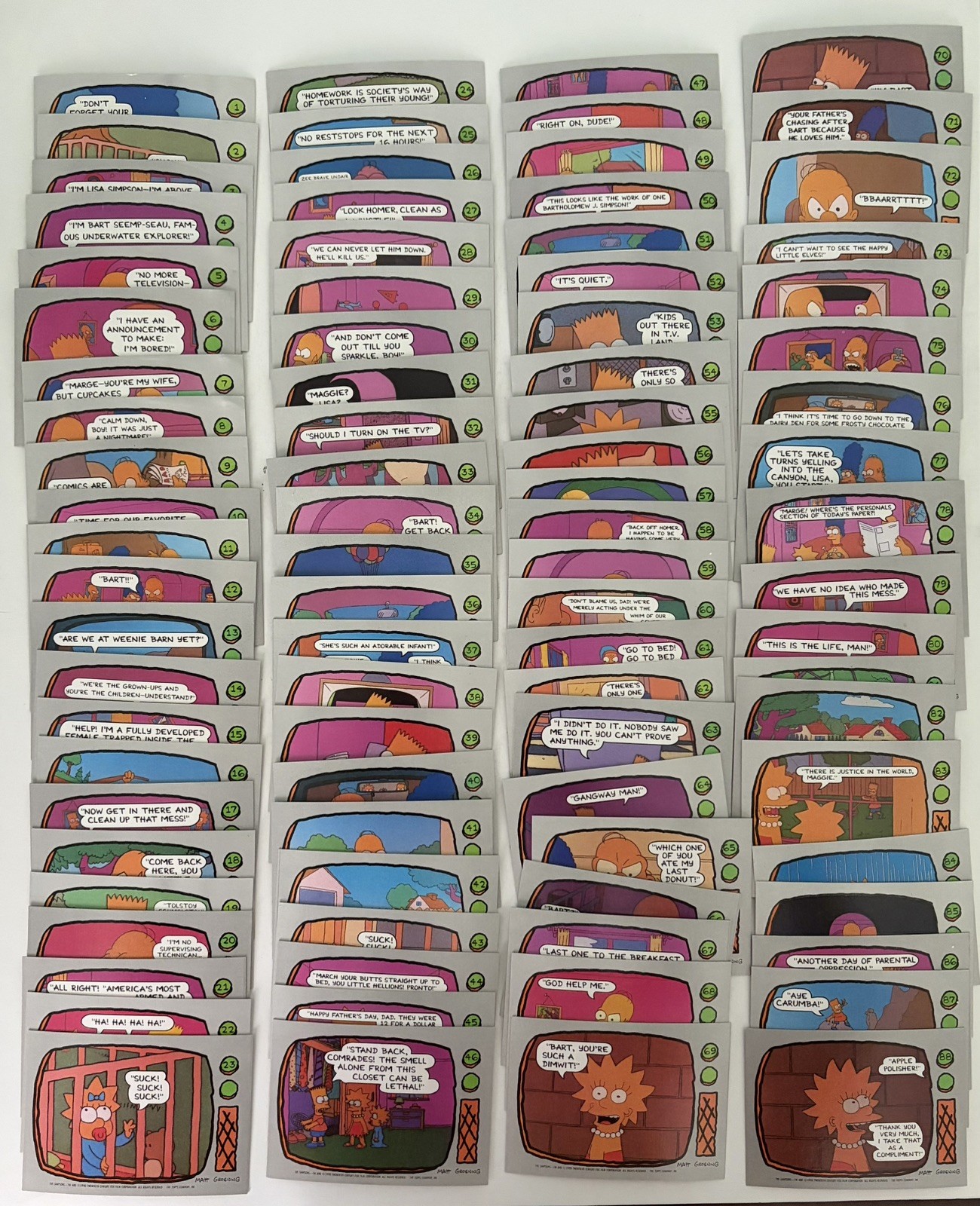1990 Topps Simpsons Complete Set #1-88 NO Stickers + 1993 Skybox 25 card lot