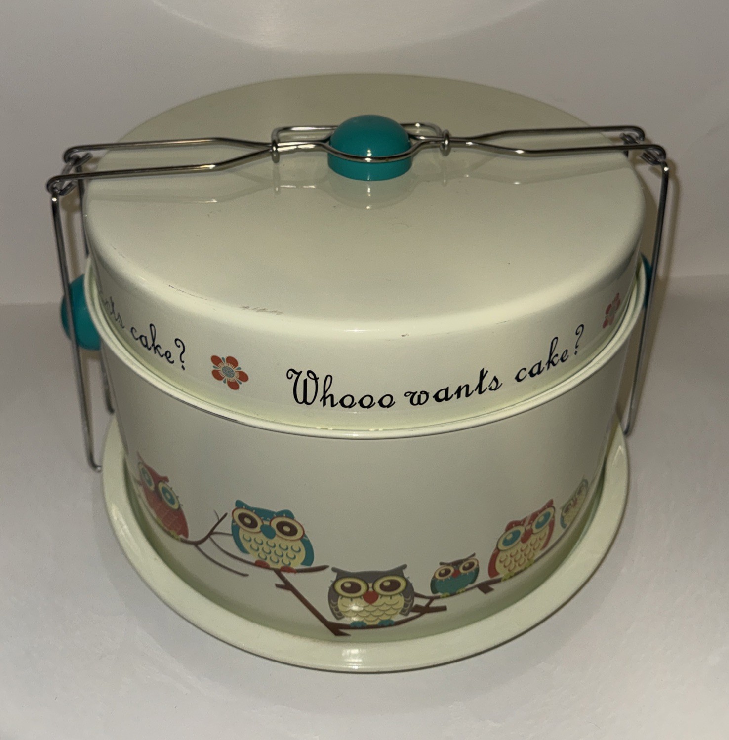 Retro Double Cake & Pie Carrier & Storage Owls, “Whooo Wants Cake?”