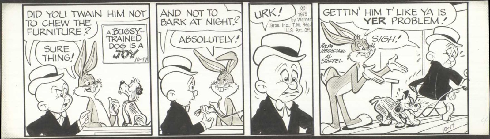 1975 BUGS BUNNY ELMER FUDD ORIGINAL ART PAGE NEWSPAPER COMIC STRIP DAILY ARTWORK