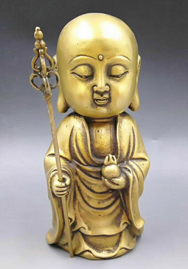 Chinese Hand Carved brass Young monk Buddha Statue
