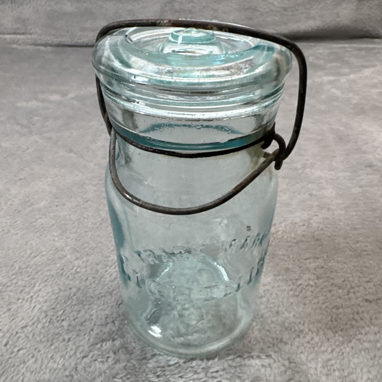 Antique Lightning Canning Jar Aqua/Light Green with Matching Lid Patent 1882