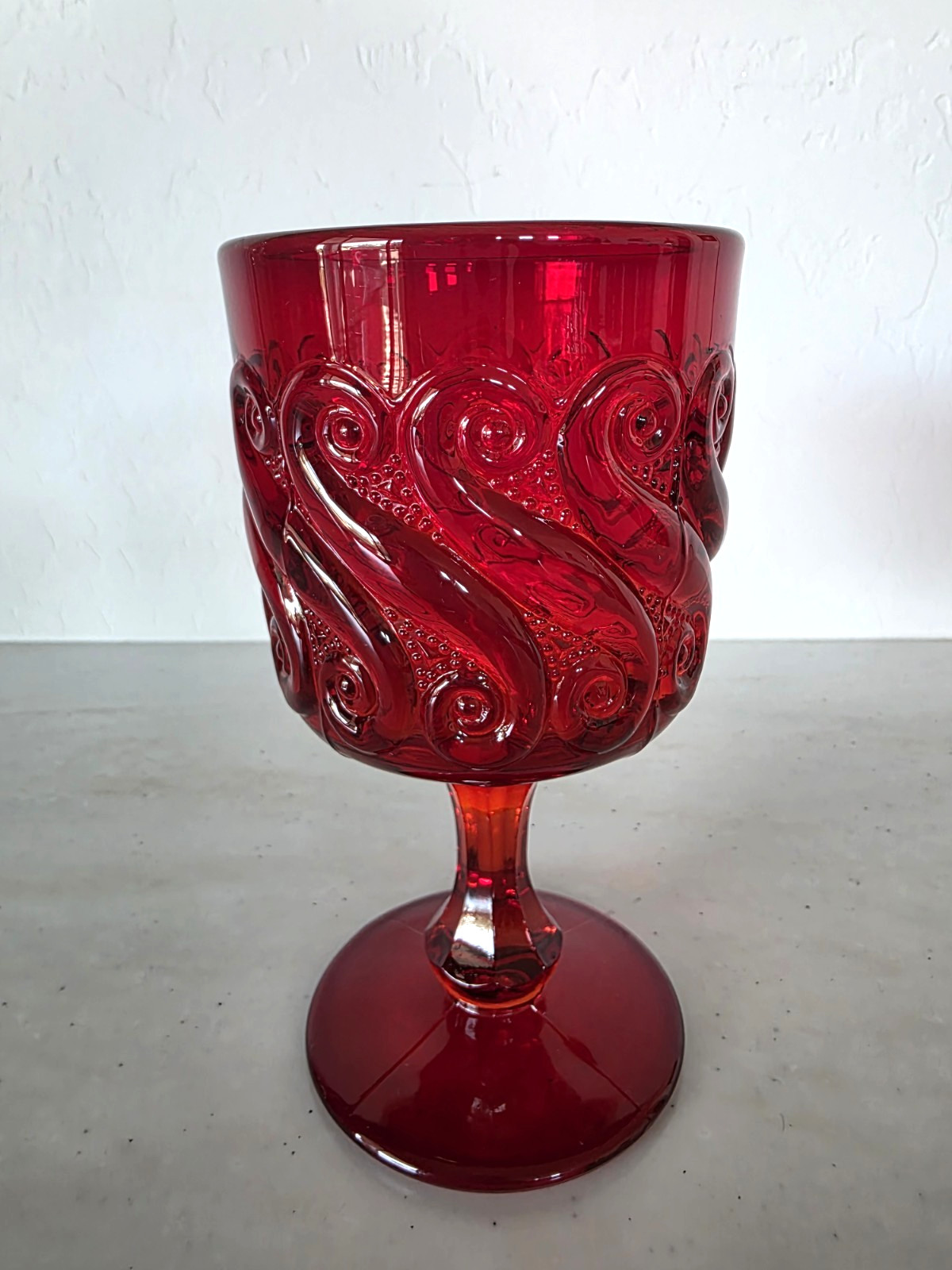 VTG L.G.Wright Pressed Glass Repeat Wave Ruby Red Goblet Pattern 515  Circa 1903