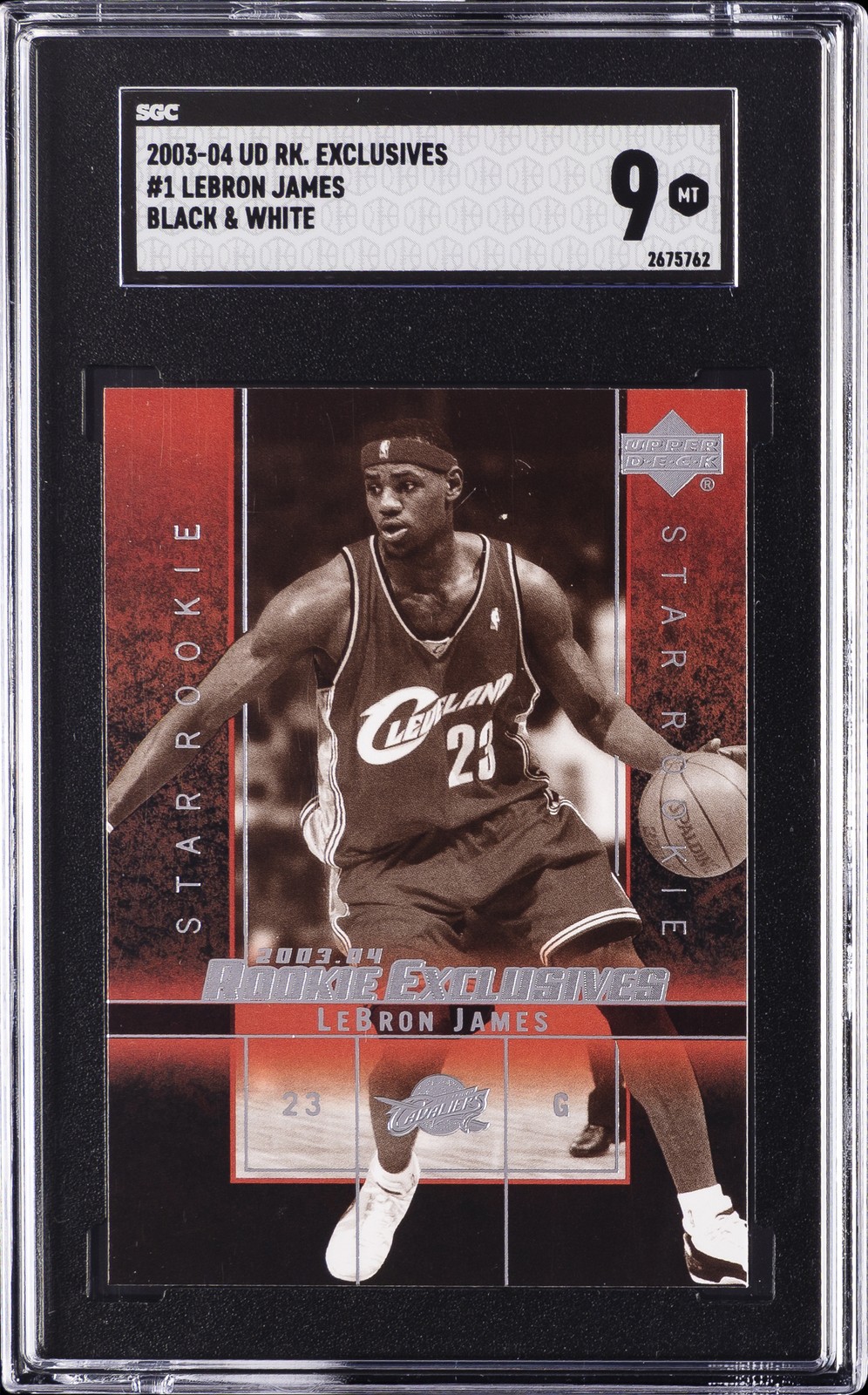 2003-04 UD ROOKIE EXCLUSIVES BLACK & WHITE #1 LEBRON JAMES SGC 9