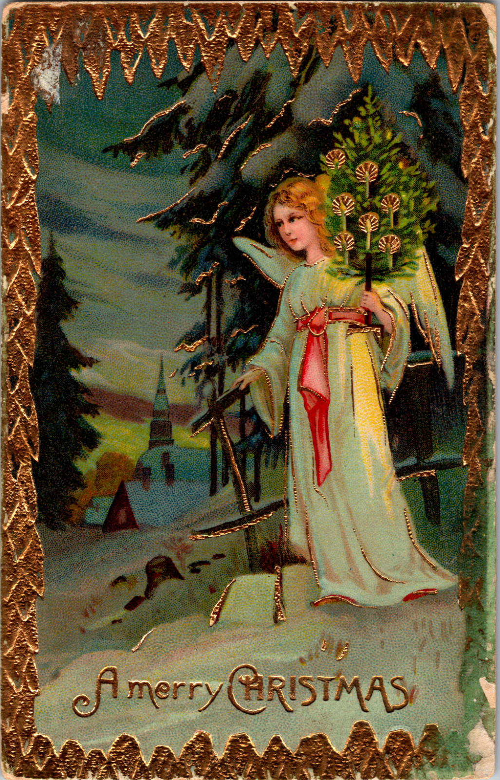 1916 Antique Christmas Postcard - Hand Written Message - 1 Cent Stamp USA