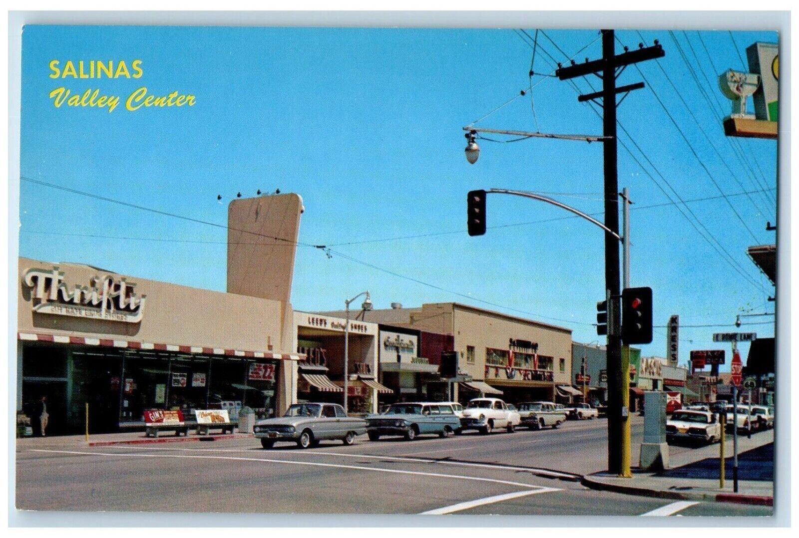 1960 Valley Center Salinas Shopping Mecca Green Gold California Vintage Postcard