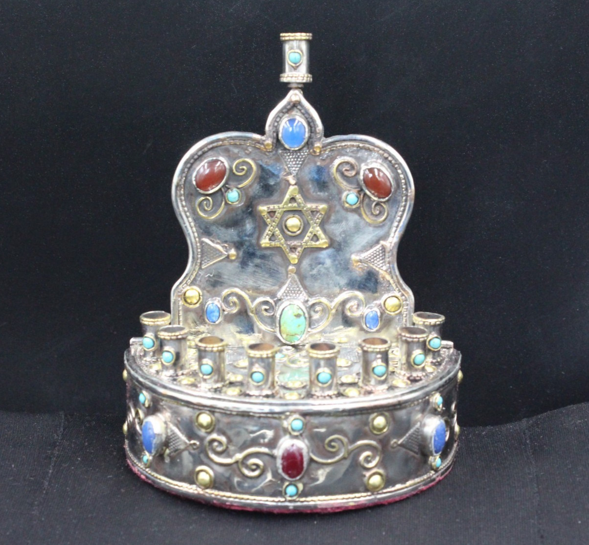 Turkmen Alpaka Judaica Hanukkah Menorah, 9 Candle Holder, Gemstones Menorah #H05 Turkmen Alpaka Judaica Hanukkah Menorah, 9 Candle Holder, Gemstones Menorah #H05