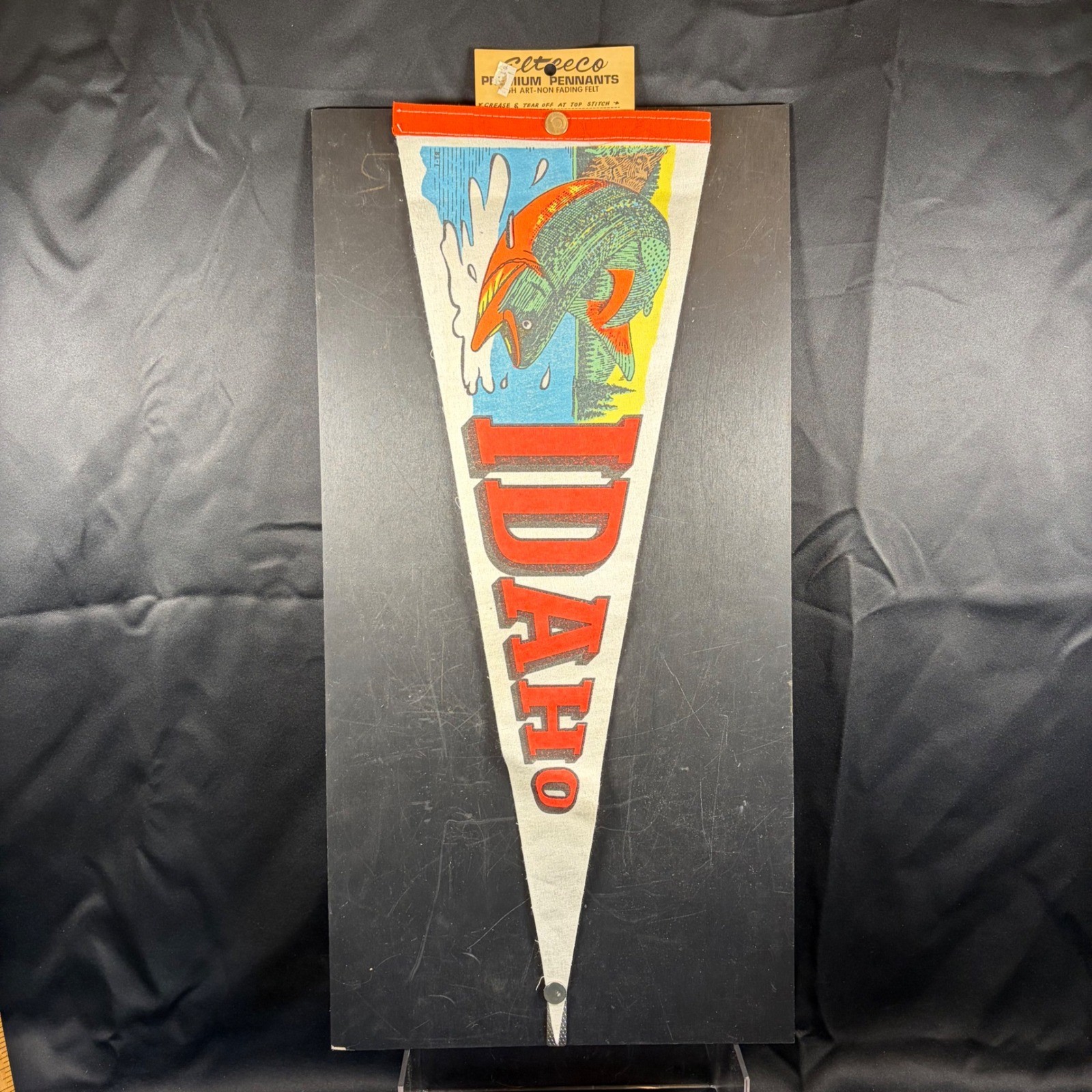 Elteeco Idaho Souvenir Pennant Jumping Trout Felt Vintage Fishing Banner