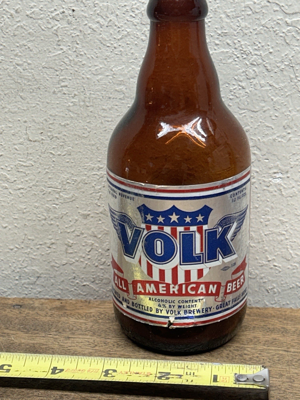 Vintage VOLK All American Beer Steine Bottle ~ IRTP~ Great Falls, Montana~ empty