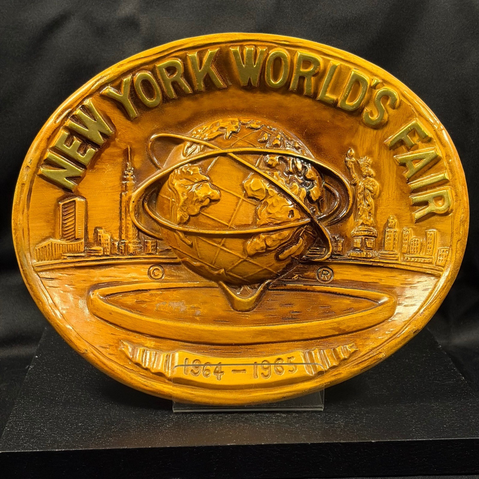 Vintage 1964 1965 New York World's Fair Ceramic Unisphere Relief Wall Plaque