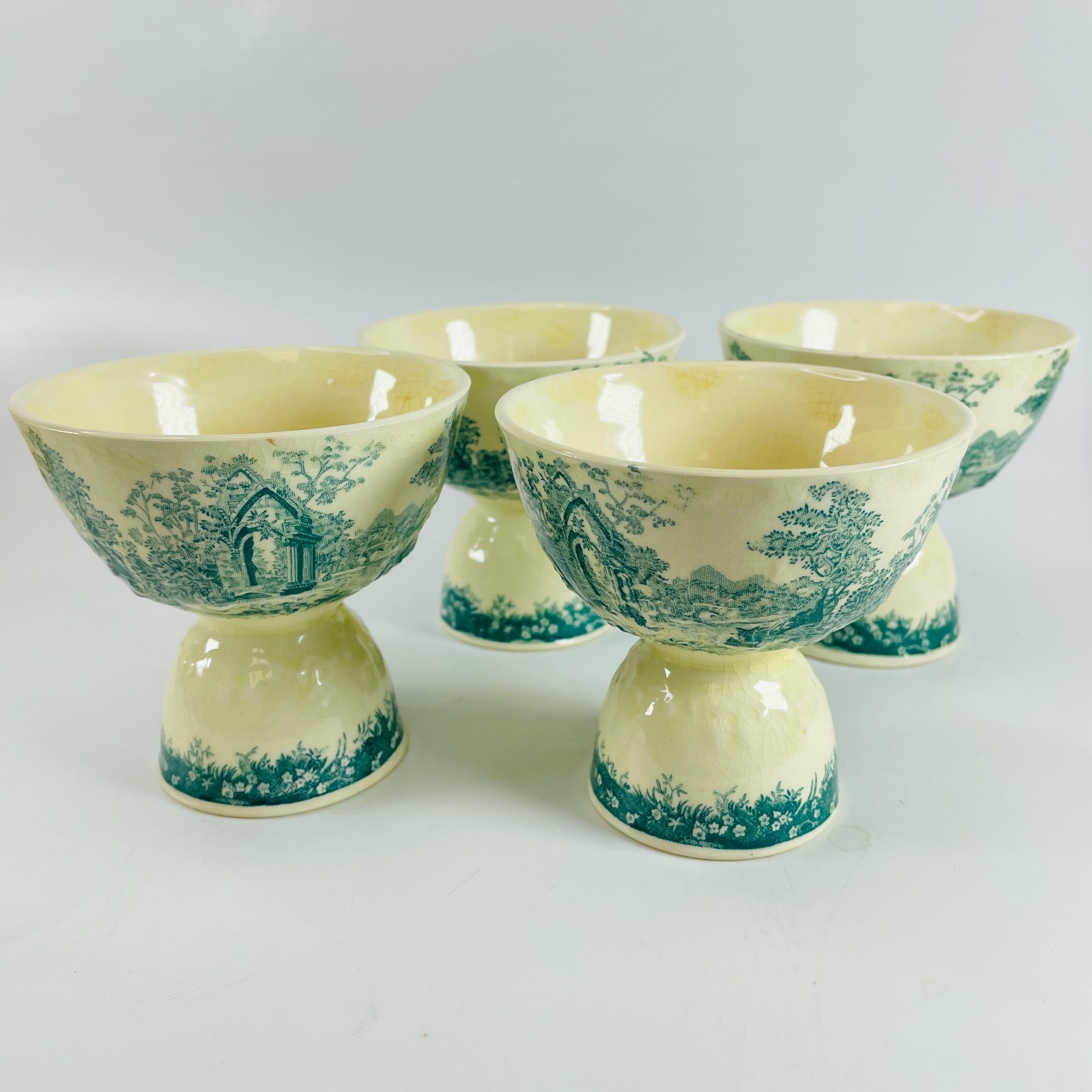 Taylor Smith Taylor English Abbey Green Double Egg Cups Lot 4 Vintage Coddler