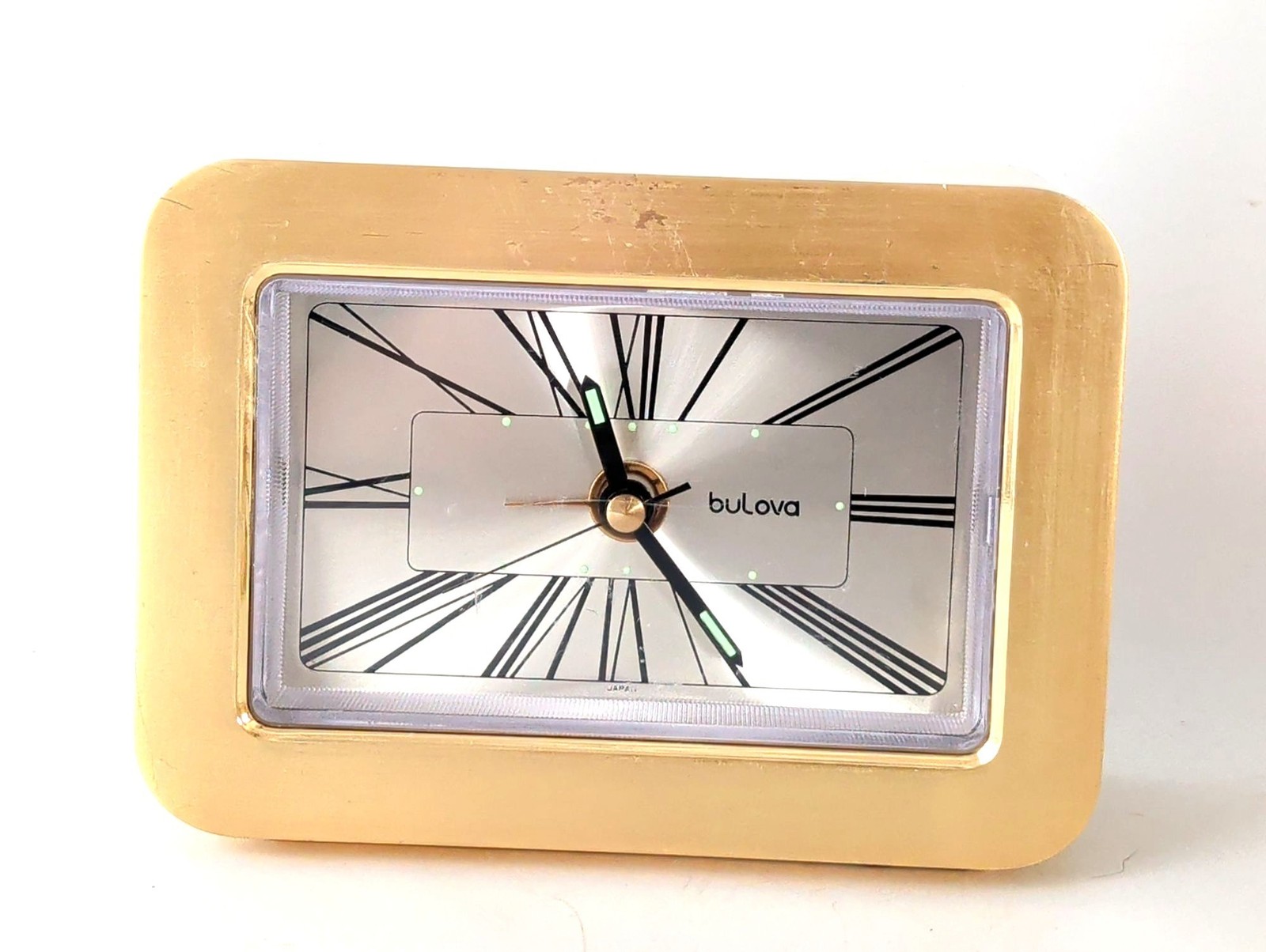 Vintage Bulova Brass Tone Finish Alarm Clock Model 7RA105 Japan WORKS Flaws Read