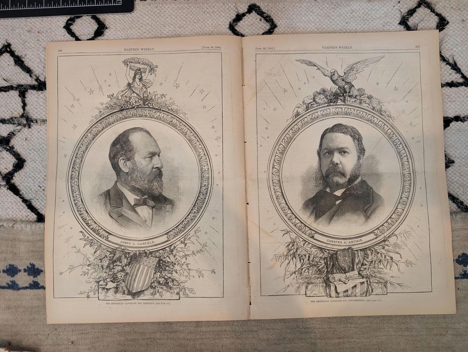 1880 Garfield & Arthur Portra, Nast, Last Night in Gray — Harpers Weekly June 26