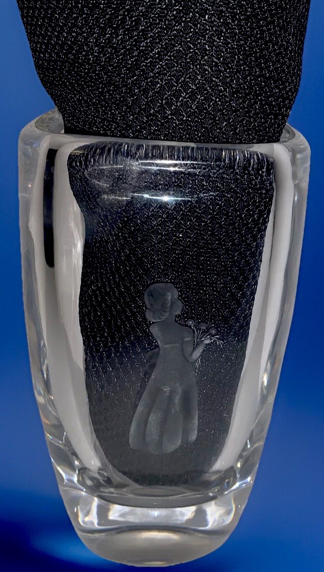 Vintage Orrefors Etched MCM Crystal Vase Girl/Signed “P” 3317-Sven Palmquist