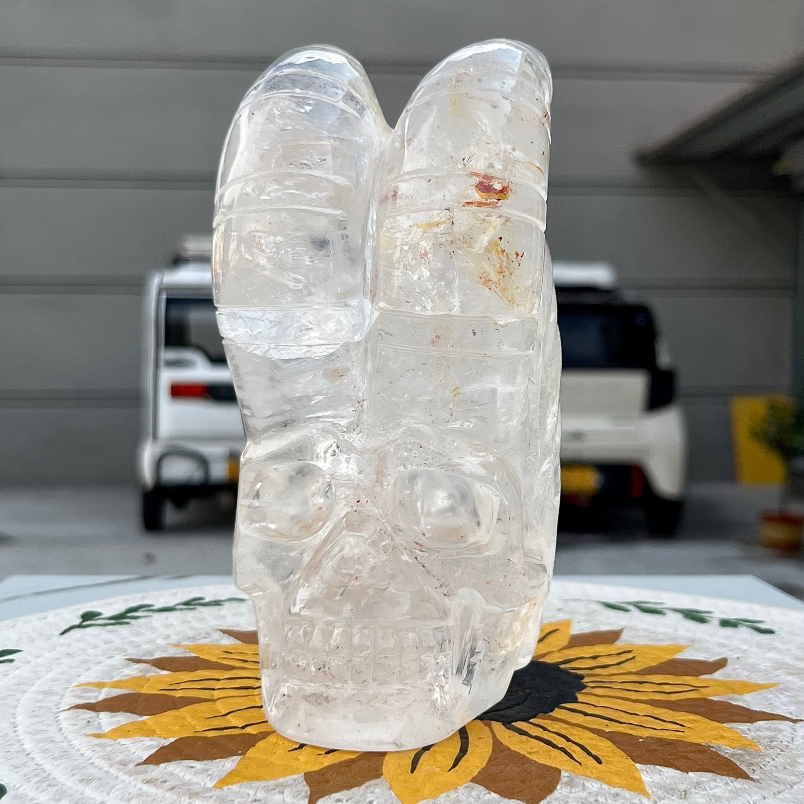 4 lb  Clear Quartz Horned Skull Carving Transparent Crystal Demon Gothic Decor