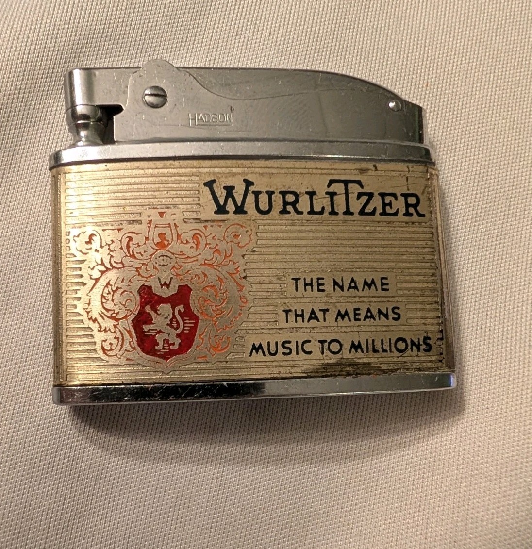 Rare Vintage Hadson Wurlitzer Maher Music Advertising Lighter (I)