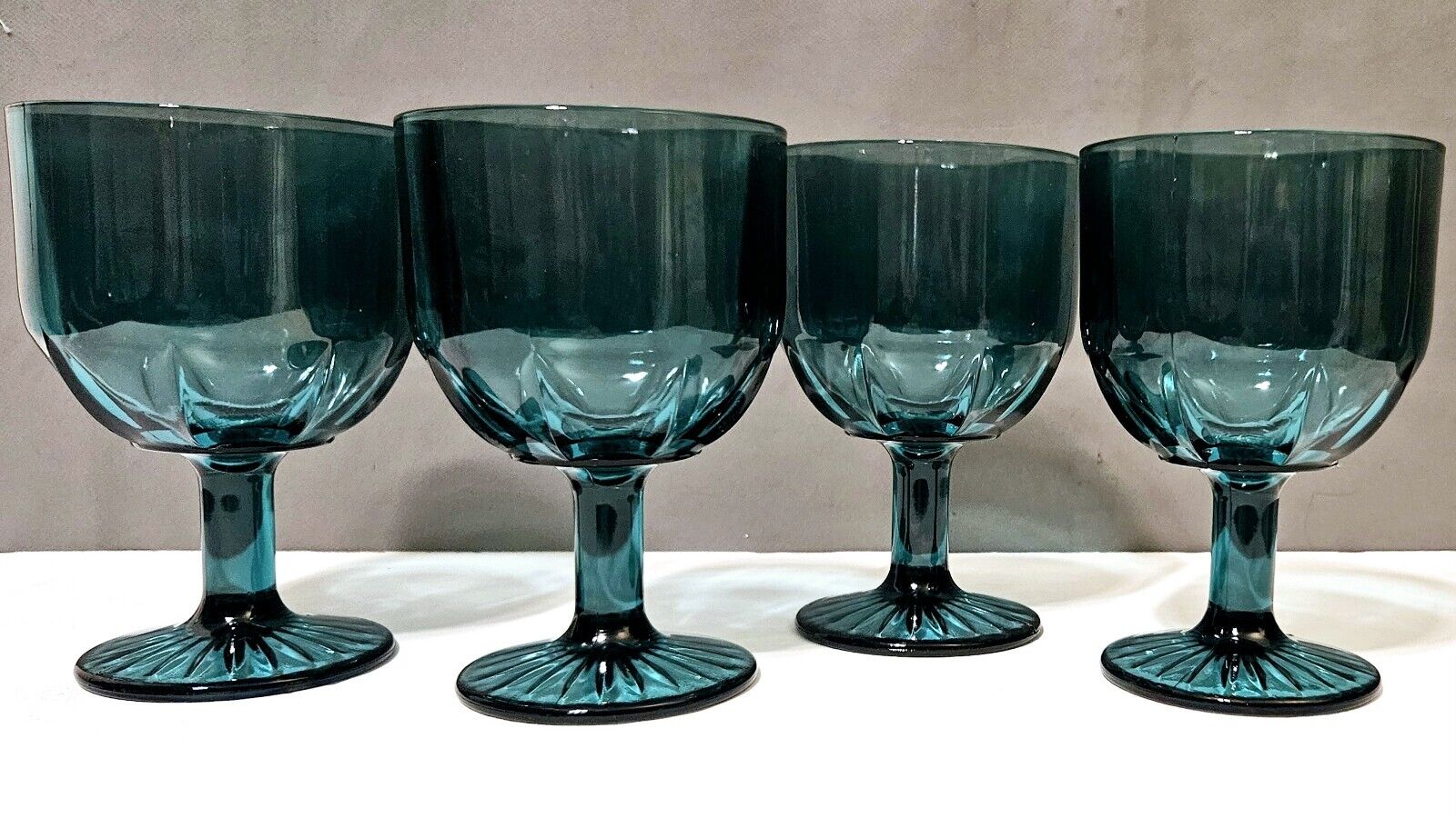 Vintage Aqua Blue Bartlett Collins Goblets Glasses Set of 4