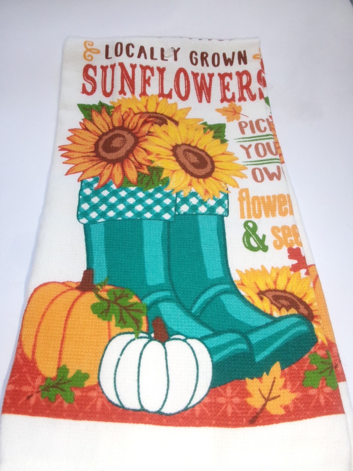FULL UNCUT AUTUMN LOCALLY GROWN SUNFLOWERS  Print Kitchen Cotton Towel NEW