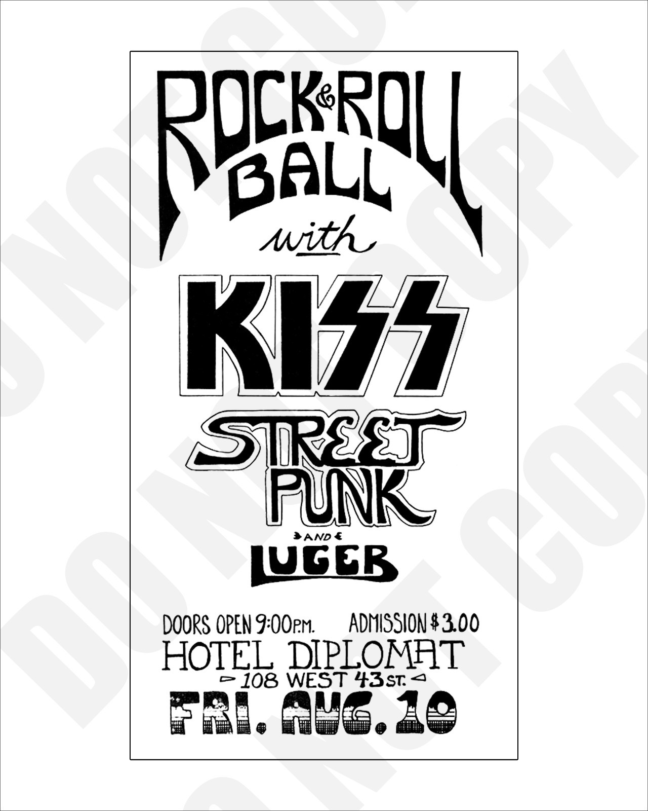 1973 KISS Concert Hotel Diplomat New York City Handbill Flyer Repro 8x10 Photo