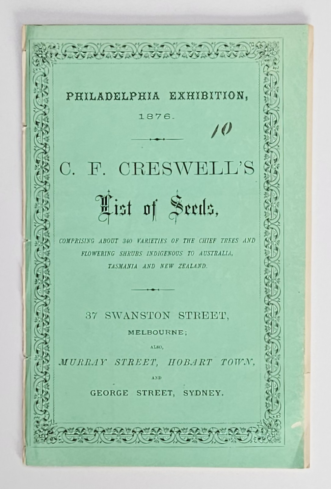 1876 Philadelphia Centennial Exhibition C.F. Creswell Australian Seed Catalogue