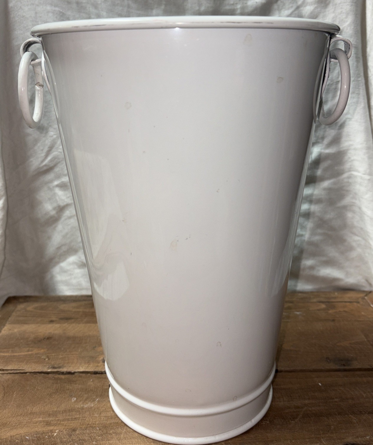 Vintage Style White Enamelware Flower Bucket Cooler Pail handles 10.5