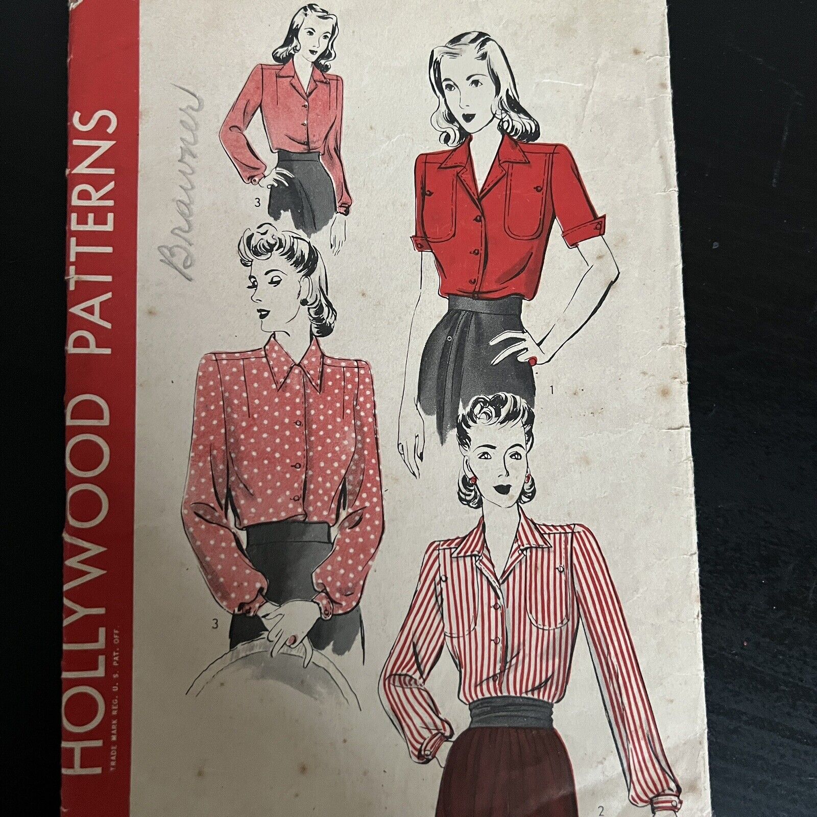 Vintage 1940s Hollywood 801 Notched Collar Blouse Top Sewing Pattern 12 XS USED