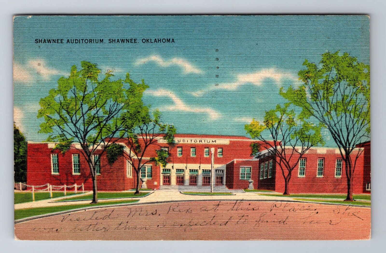 Shawnee OK-Oklahoma, Shawnee Auditorium, Antique, Vintage c1949 Postcard