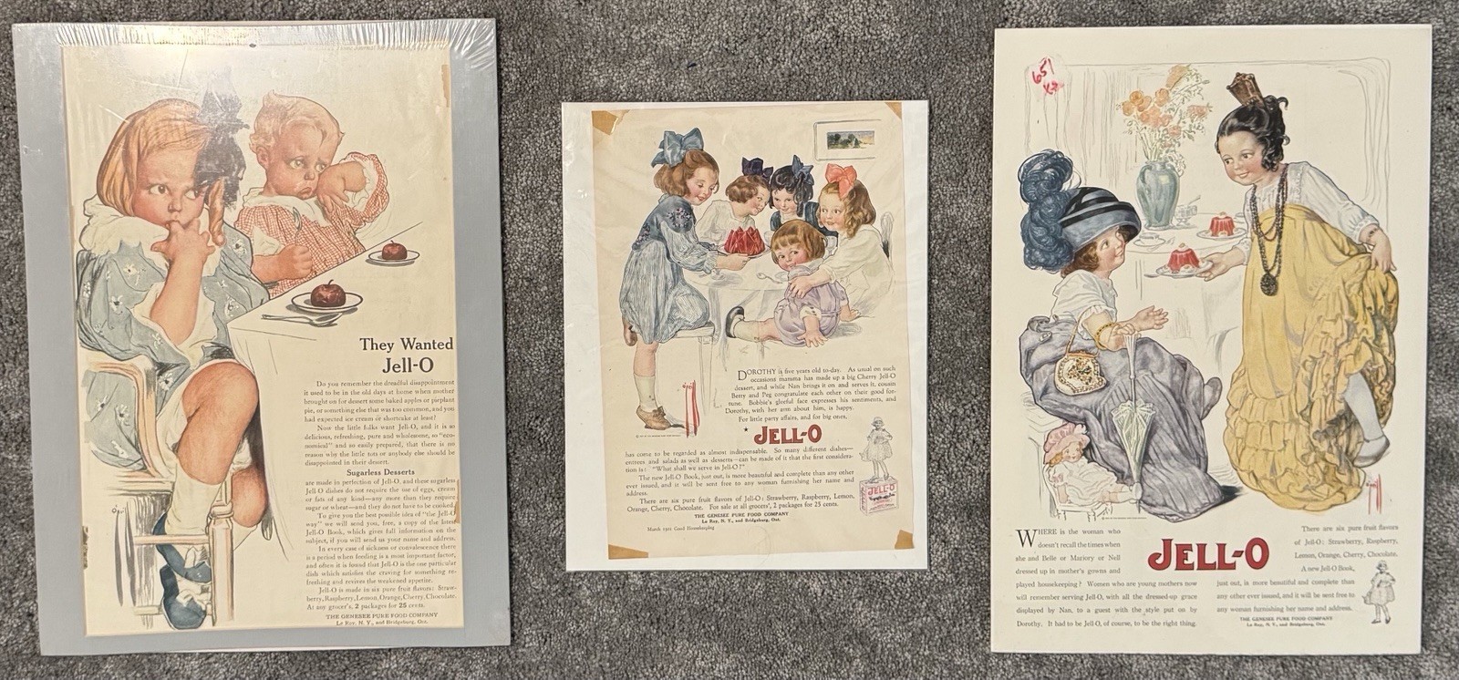 3 Vintage Jell-O Ads Rose O\'Neill Kewpie Art 1919 1921 Genesee Good Housekeeping