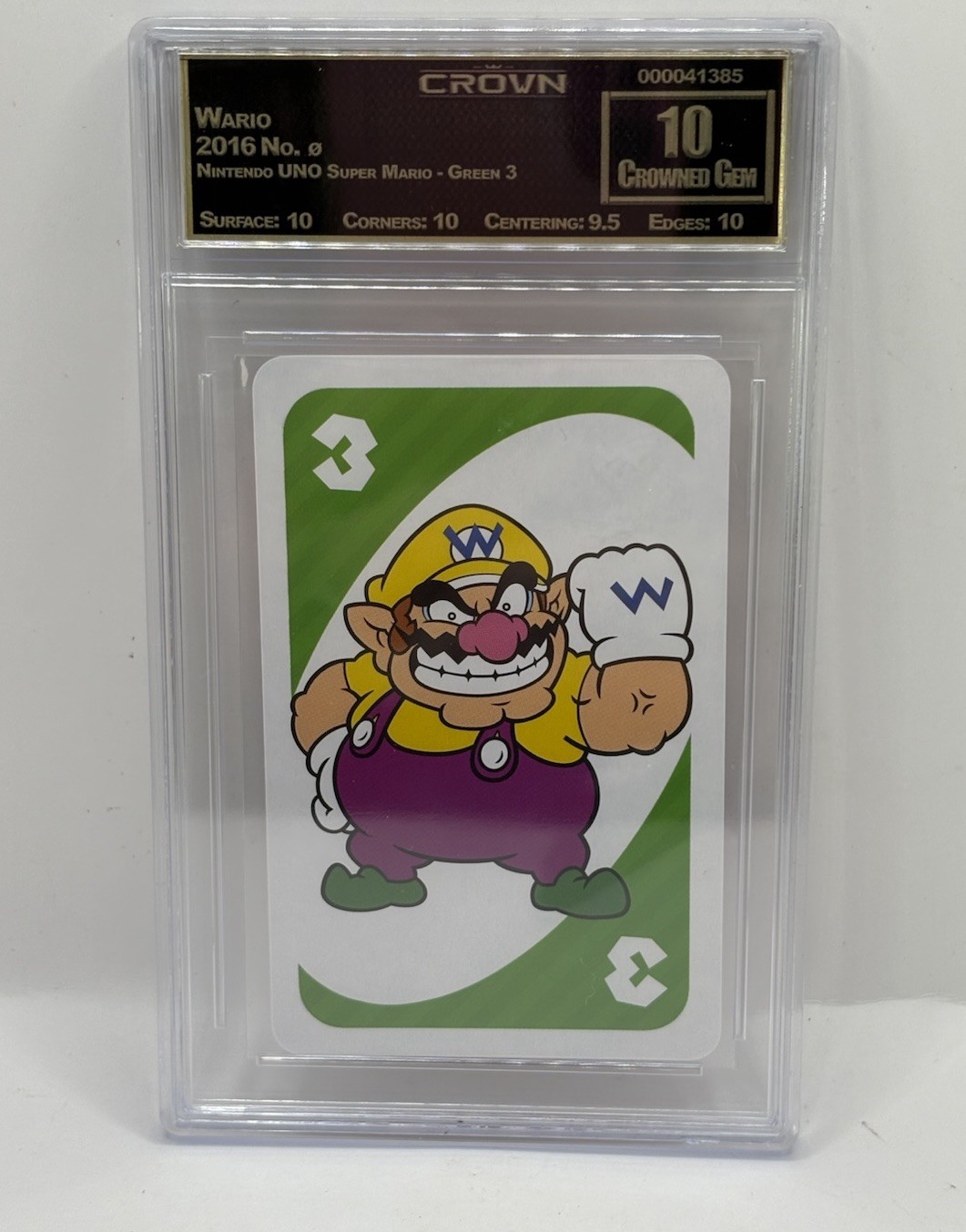 2016 Nintendo UNO Super Mario Wario Green 3 Crown 10 Crowned Gem