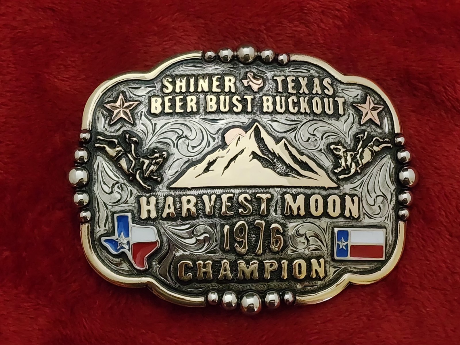 Rodeo Champion☆1976☆Beer Bull Riding TROPHY BUCKLE☆Shiner Texas☆VINTAGE☆RARE☆364