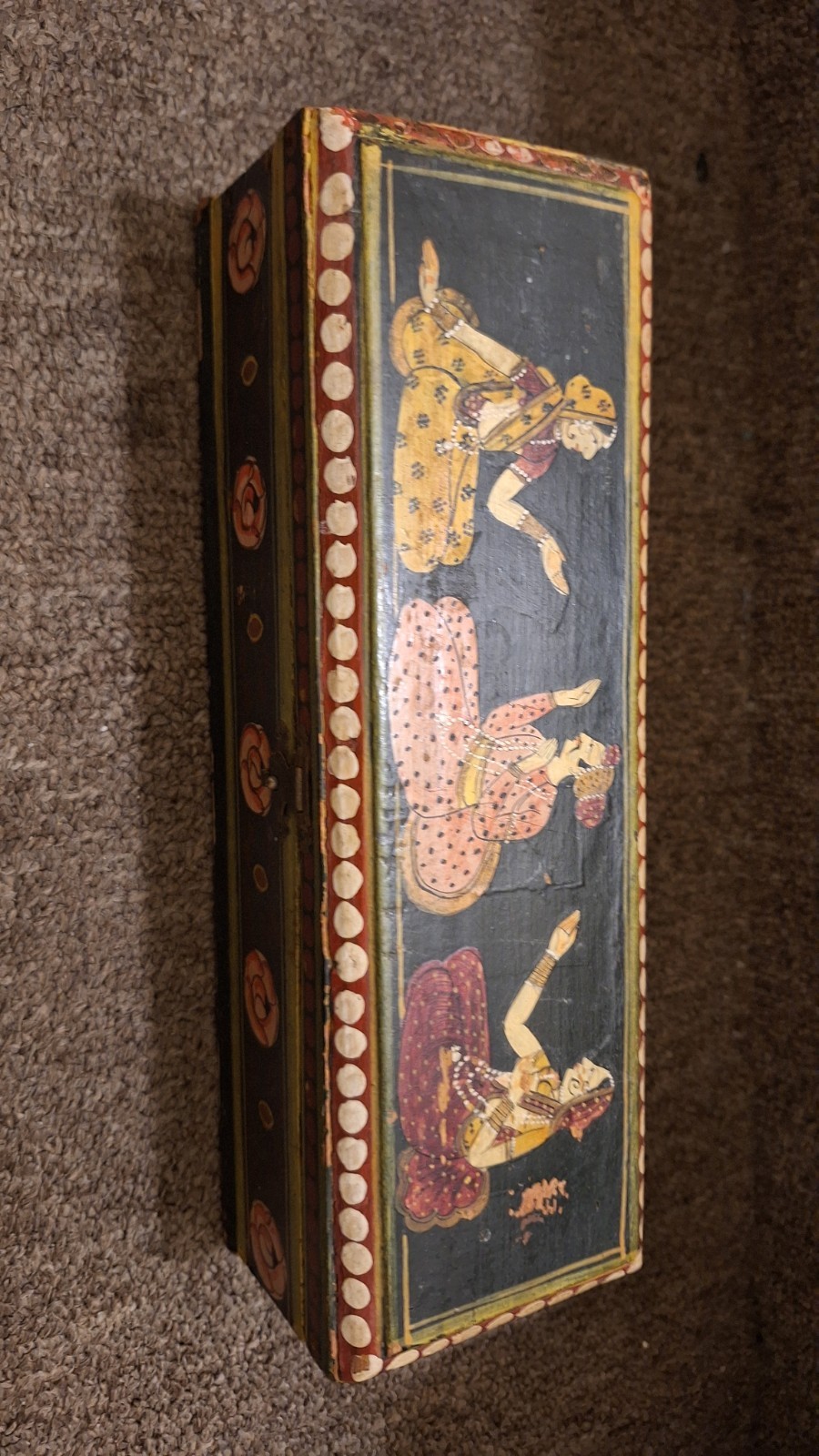 Rare Old India Hand-Painted Wood Box Mughal Style Painting Style Anglo-Indian 