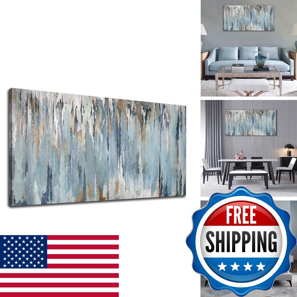 VEAEE Abstract Canvas Wall Art Blue Brown 24\